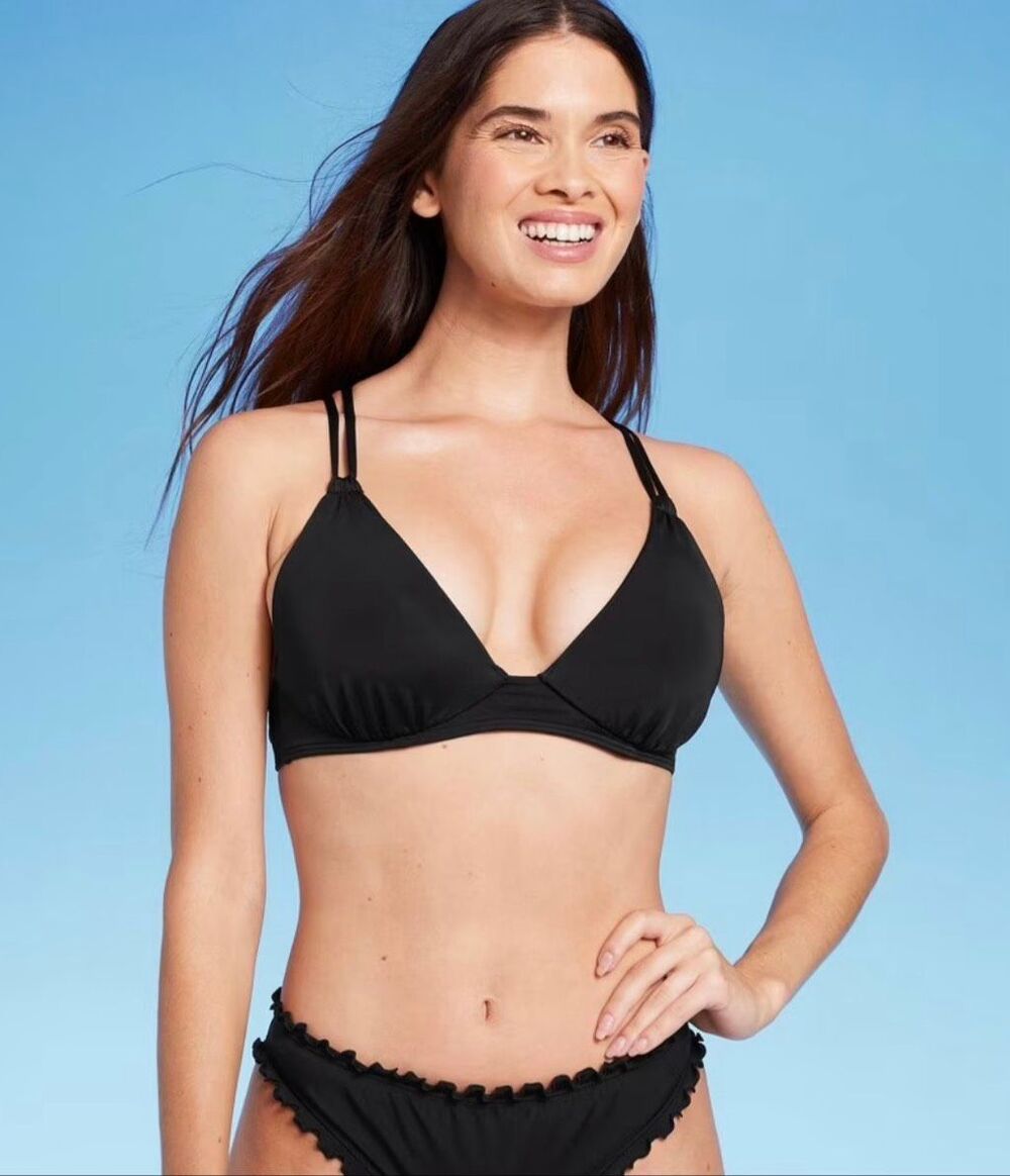 Shade and Shore Black Triangle Bikini Top Size 34C New